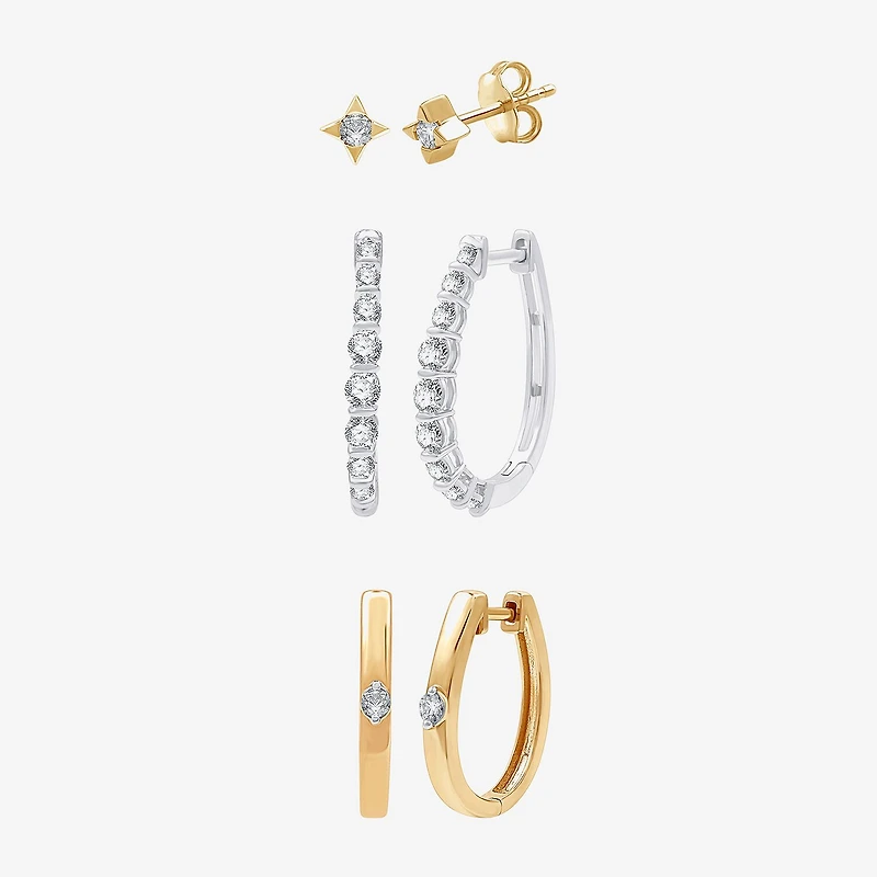 (G, Si1-Si2) Womens 1 CT. T.W. Lab Grown White Diamond 14K Gold Over Silver 3 Pair Jewelry Set