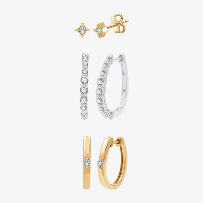 (G, Si1-Si2) Womens 1 CT. T.W. Lab Grown White Diamond 14K Gold Over Silver 3 Pair Jewelry Set