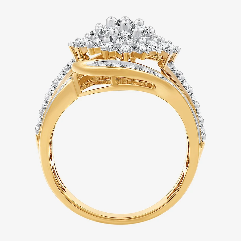 (G, Si1-Si2) Womens 2 CT. T.W. Lab Grown White Diamond 14K Gold Over Silver Cluster Cocktail Ring