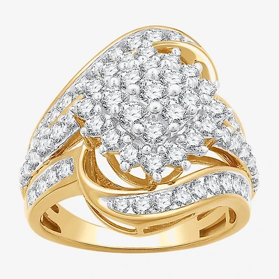 (G, Si1-Si2) Womens 2 CT. T.W. Lab Grown White Diamond 14K Gold Over Silver Cluster Cocktail Ring