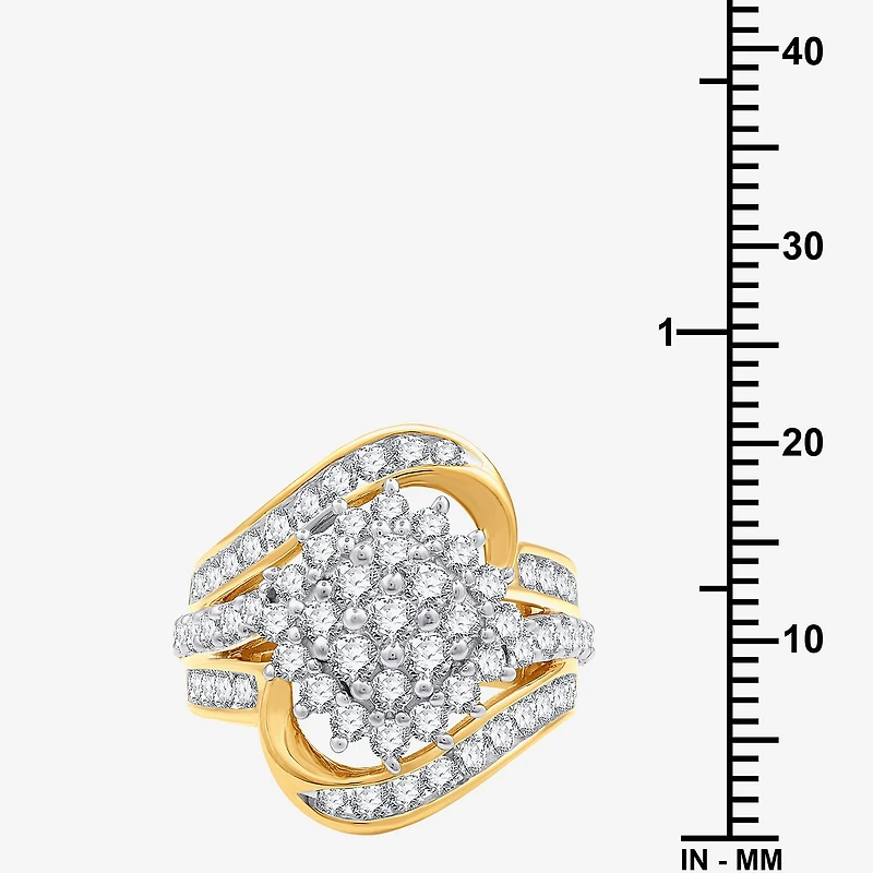 (G, Si1-Si2) Womens 2 CT. T.W. Lab Grown White Diamond 14K Gold Over Silver Cluster Cocktail Ring