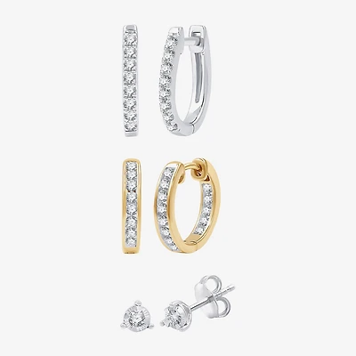 (G, Si1-Si2) Womens 1 CT. T.W. Lab Grown White Diamond 14K Gold Over Silver Sterling Silver 3 Pair Earring Set