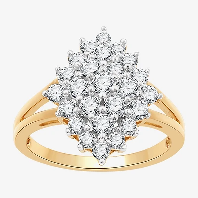 (G, Si1-Si2) Womens 1 CT. T.W. Lab Grown White Diamond 14K Gold Over Silver Cluster Cocktail Ring