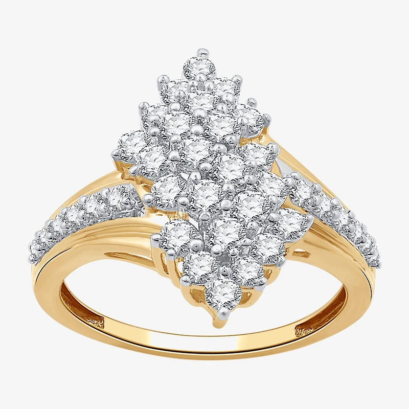 (G, Si1-Si2) Womens 1 CT. T.W. Lab Grown White Diamond 14K Gold Over Silver Cluster Cocktail Ring