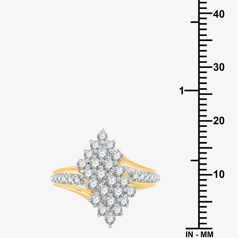 (G, Si1-Si2) Womens 1 CT. T.W. Lab Grown White Diamond 14K Gold Over Silver Cluster Cocktail Ring