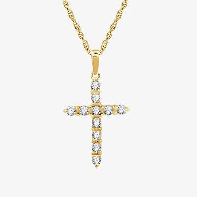 Cross (G, Si1-Si2) Womens 1/2 CT. T.W. Lab Grown White Diamond 14K Gold Over Silver 18 Inch Pendant Necklace