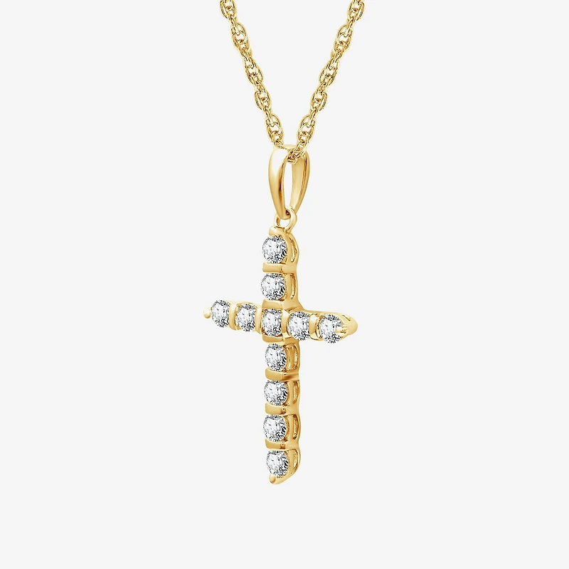 Cross (G, Si1-Si2) Womens 1/2 CT. T.W. Lab Grown White Diamond 14K Gold Over Silver 18 Inch Pendant Necklace