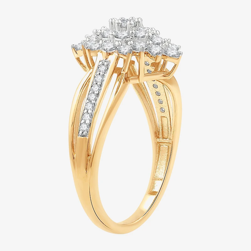 (G, Si1-Si2) Womens 3/4 CT. T.W. Lab Grown White Diamond 14K Gold Over Silver Cluster Cocktail Ring