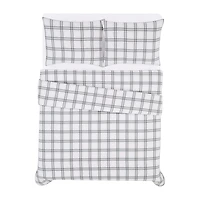 London Fog Grey Plaid Flannel Duvet Cover Set