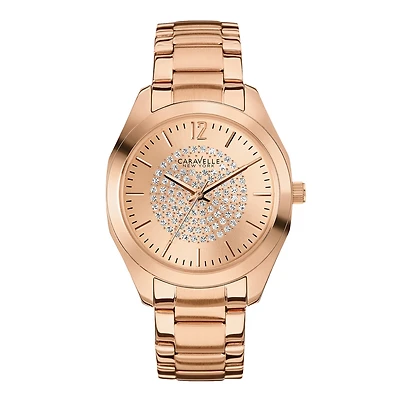 Caravelle New York® Womens Crystal-Accent Rose-Tone Stainless Steel Watch 44L160