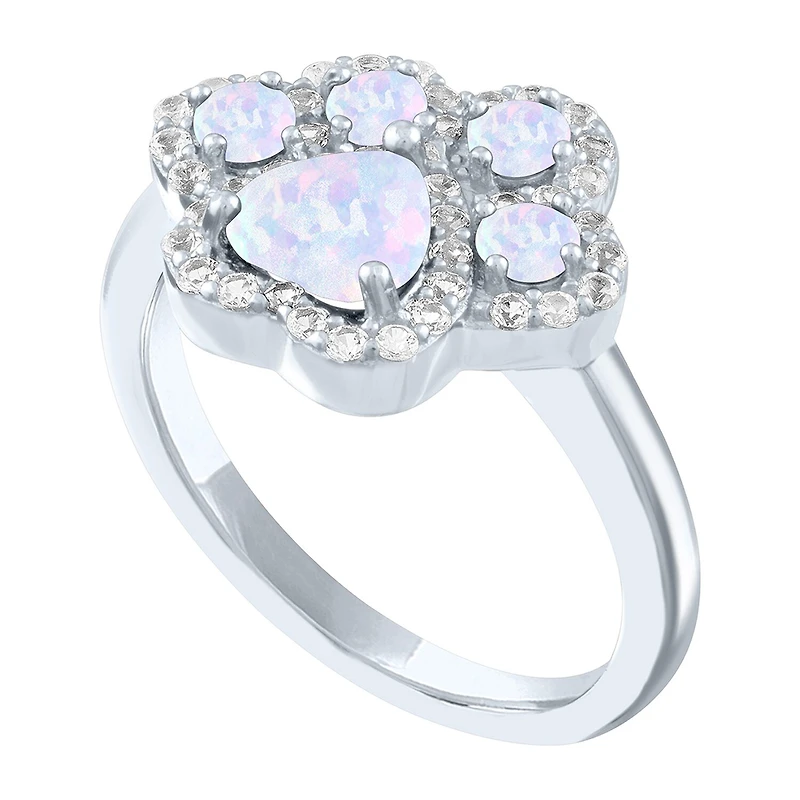 Womens Lab Created White Opal Sterling Silver Cocktail Ring