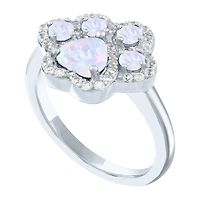 Womens Lab Created White Opal Sterling Silver Cocktail Ring