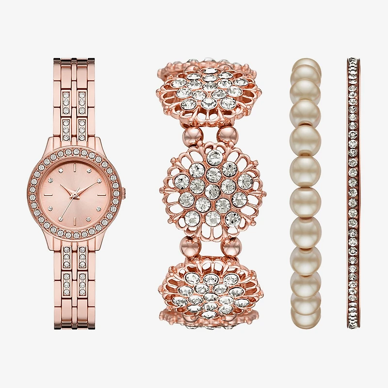 Mixit Ladies Sets Womens Crystal Accent Rose Goldtone 4-pc. Watch Boxed Set Fmdjset309