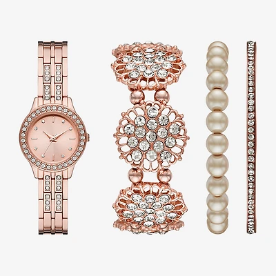 Mixit Ladies Sets Womens Crystal Accent Rose Goldtone 4-pc. Watch Boxed Set Fmdjset309
