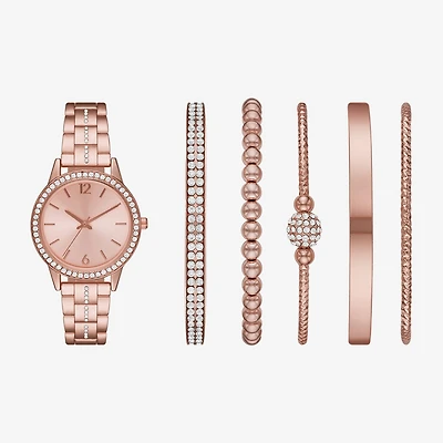 Ladies Sets Womens Crystal Accent Rose Goldtone 6-pc. Watch Boxed Set Fmdjset315