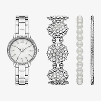 Ladies Sets Womens Crystal Accent Silver Tone 4-pc. Watch Boxed Set Fmdjset317