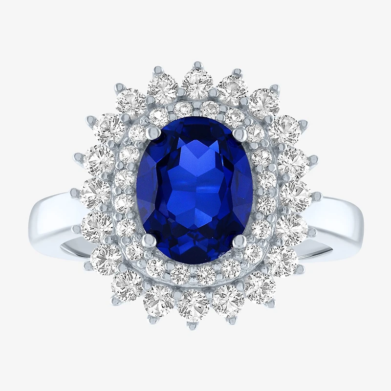 Womens Gemstone Sterling Silver Oval Halo Cocktail Ring