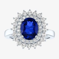 Womens Gemstone Sterling Silver Oval Halo Cocktail Ring