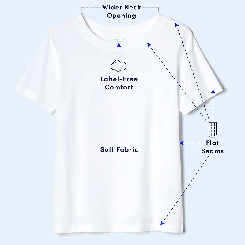French Toast Little & Big Kid Unisex Easy-on + Easy-off Sensory Friendly Crew Neck Short Sleeve Adaptive T-Shirt