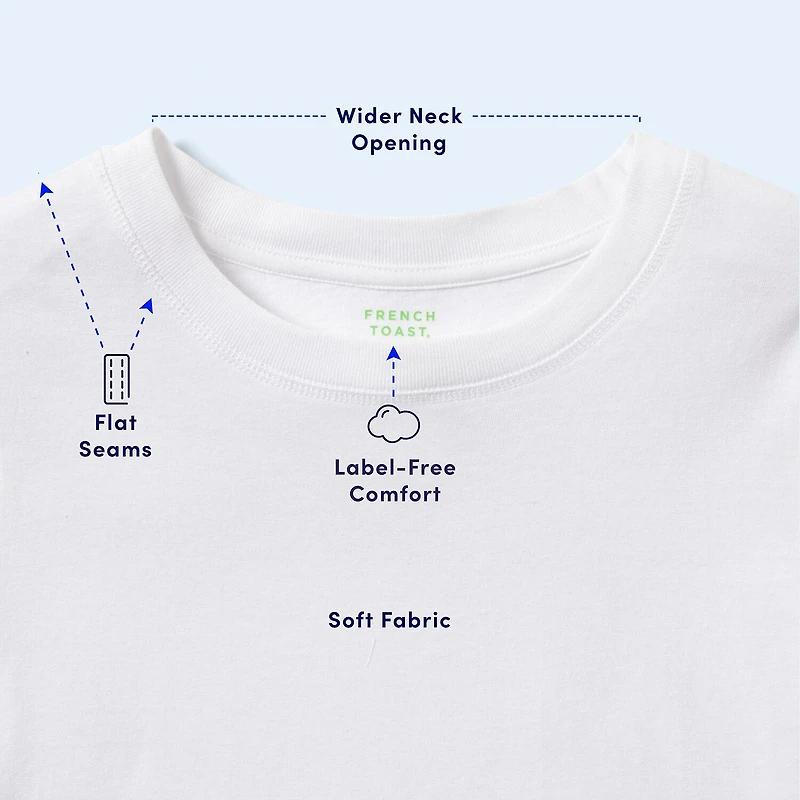 French Toast Little & Big Kid Unisex Easy-on + Easy-off Sensory Friendly Crew Neck Short Sleeve Adaptive T-Shirt
