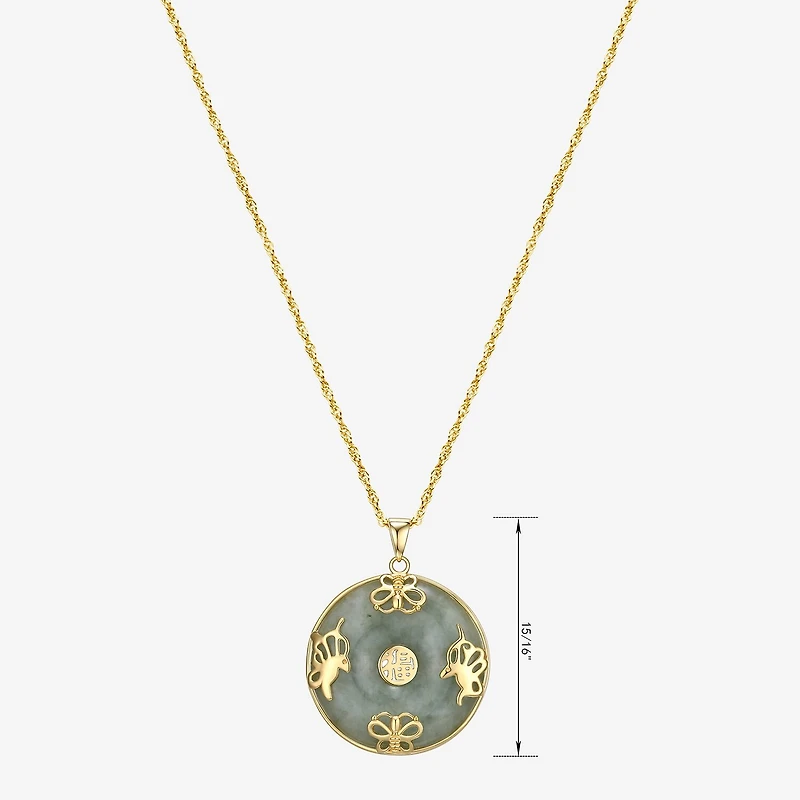 Good Fortune Womens Genuine Green Jade 18K Gold Over Silver Round 18 Inch Pendant Necklace