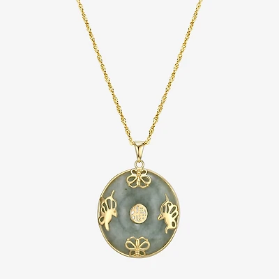 Good Fortune Womens Genuine Green Jade 18K Gold Over Silver Round 18 Inch Pendant Necklace