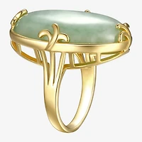 Womens Genuine Green Jade 18K Gold Over Silver Oval Cocktail Ring