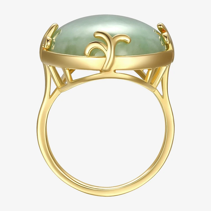 Womens Genuine Green Jade 18K Gold Over Silver Oval Cocktail Ring