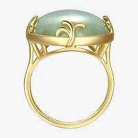 Womens Genuine Green Jade 18K Gold Over Silver Oval Cocktail Ring