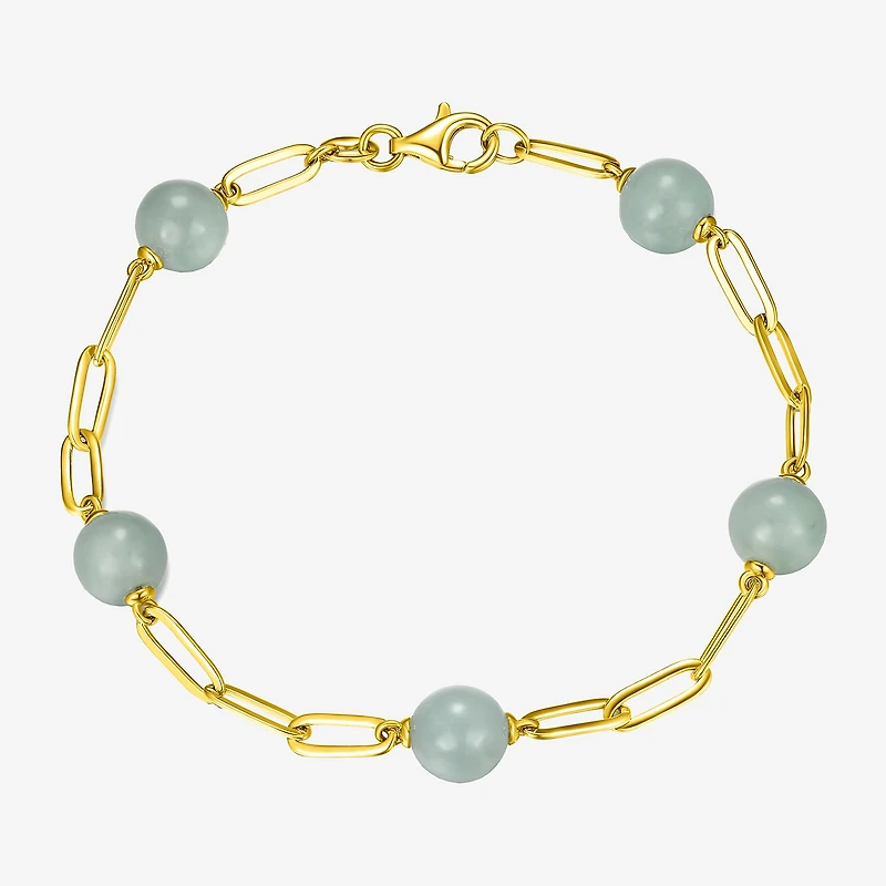 Womens Genuine Green Jade 18K Gold Over Silver Strand Bracelet