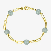 Womens Genuine Green Jade 18K Gold Over Silver Strand Bracelet