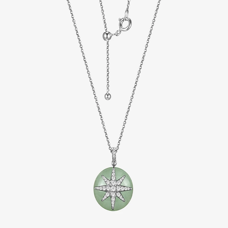 Good Fortune Womens Genuine Green Jade Sterling Silver Star 18 Inch Pendant Necklace