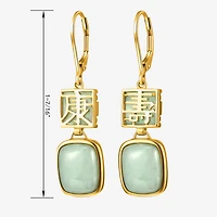 Longevity Womens Genuine Green Jade 18K Gold Over Silver Cushion Drop Earrings