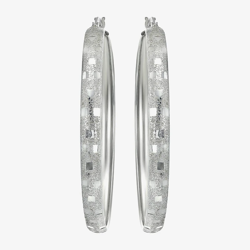 Womens Sterling Silver 48mm Round Hoop Earrings