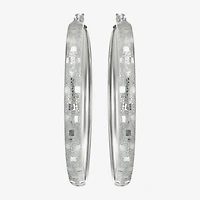 Womens Sterling Silver 48mm Round Hoop Earrings