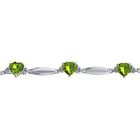 Genuine Peridot Heart-Shaped Sterling Silver Bracelet 
