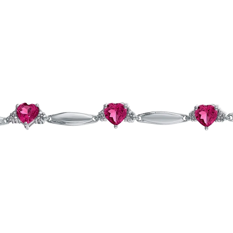 Lab-Created Ruby Heart-Shaped Sterling Silver Bracelet