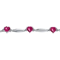Lab-Created Ruby Heart-Shaped Sterling Silver Bracelet 