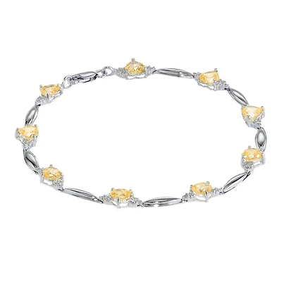 Genuine Citrine Heart-Shaped Sterling Silver Bracelet 
