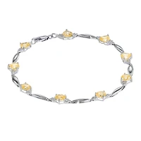 Genuine Citrine Heart-Shaped Sterling Silver Bracelet 