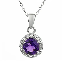 Faceted Genuine Amethyst & White Topaz Sterling Silver Pendant Necklace