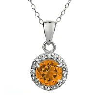 Faceted Genuine Citrine & White Topaz Sterling Silver Pendant Necklace