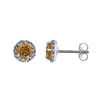 Faceted Genuine Citrine & White Topaz Sterling Silver Stud Earrings