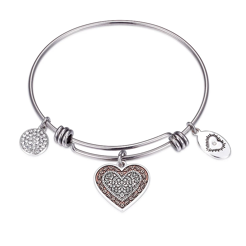 Footnotes Mom Womens Crystal Stainless Steel Round Bangle Bracelet