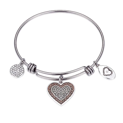 Footnotes Mom Womens Crystal Stainless Steel Round Bangle Bracelet