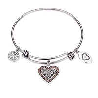 Footnotes Mom Womens Crystal Stainless Steel Round Bangle Bracelet