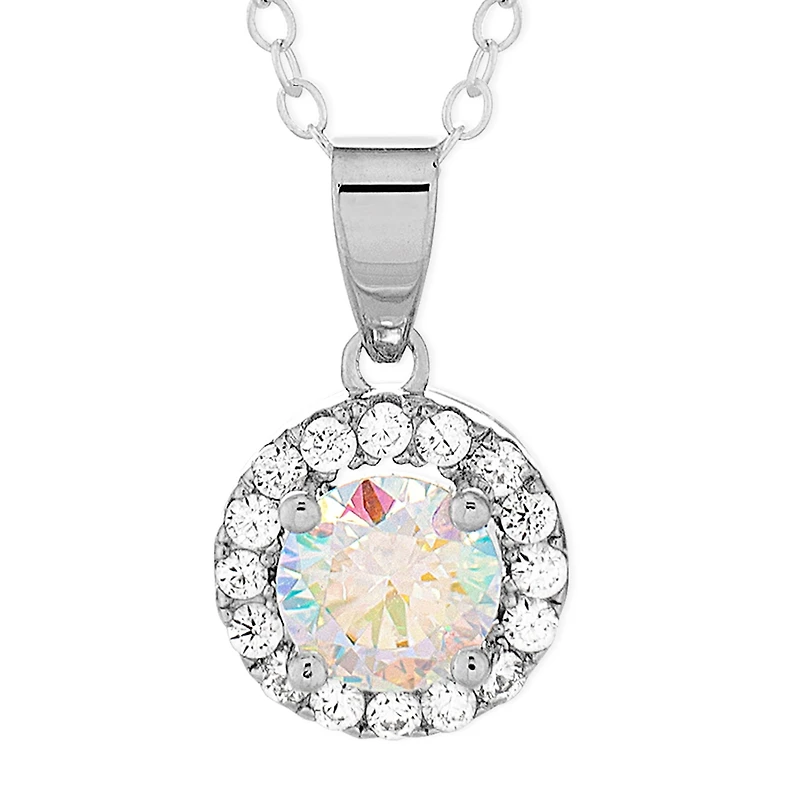 DiamonArt® Preciosa Aurora Borealis Womens 1 3/4 CT. T.W. White Cubic Zirconia Sterling Silver Halo Pendant Necklace
