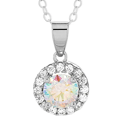 DiamonArt® Preciosa Aurora Borealis Womens 1 3/4 CT. T.W. White Cubic Zirconia Sterling Silver Halo Pendant Necklace