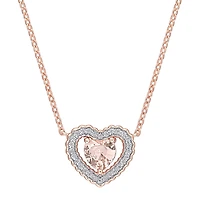 Womens Simulated Pink Morganite 18K Rose Gold Over Silver Heart 18 Inch Pendant Necklace