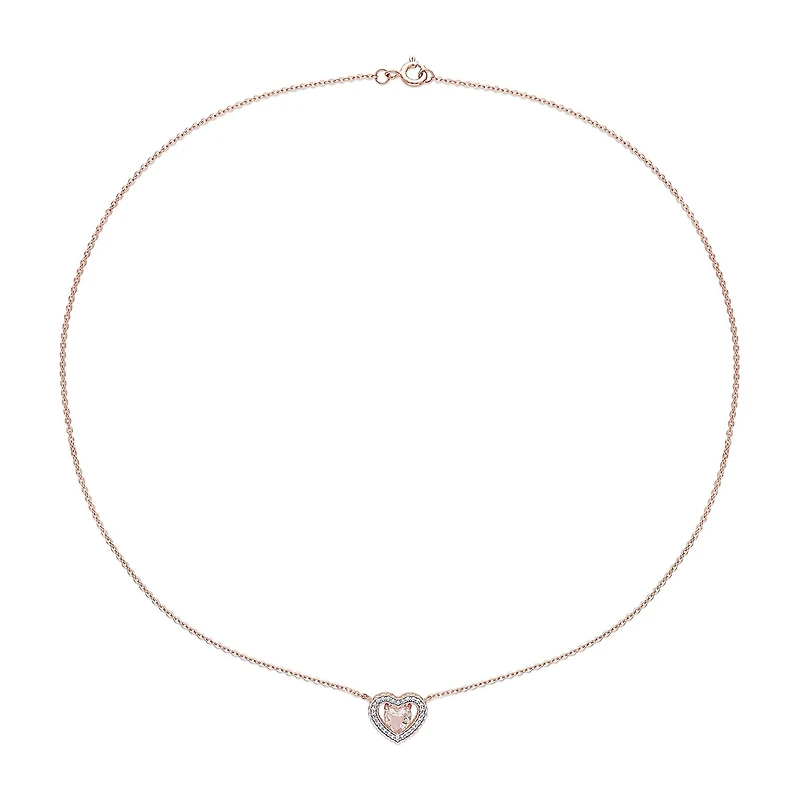 Womens Simulated Pink Morganite 18K Rose Gold Over Silver Heart 18 Inch Pendant Necklace